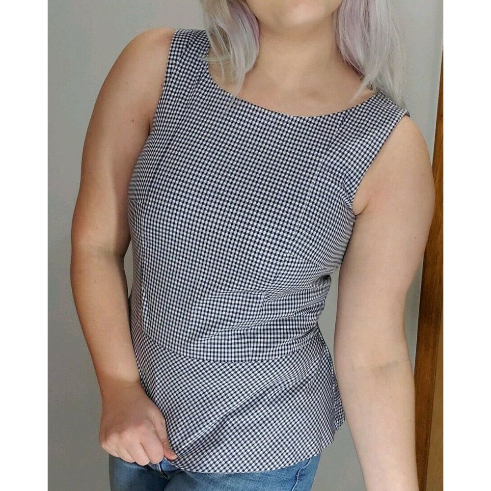 Talbots Blue White Gingham Peplum Blouse
